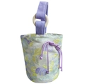 Borsa a secchiello jacquard floreale con manico viola e raffinati anelli in legno - Borsa a Mano Anello in Legno Fiori Splendidi