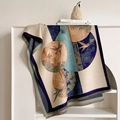 Winter jacquard shawl with oriental bird floral pattern and fringe tassels for women - 180*65cm / Beige Blue