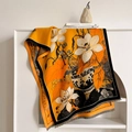 Winter floral jacquard scarf with magnolia design and fringe details on orange base - Orange (YH-174)