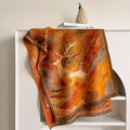 Retro sika deer jacquard scarf and warm shawl with tassels in vintage orange - Orange (YH-175)