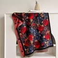 Vintage floral rose jacquard scarf with tassels in deep blue and red cashmere-feel fabric - Red Rose Style (YH-186-红色) / 180x65cm