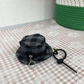 Mini fisherman hat pouch with black and grey checkerboard pattern for coins and earphones - Black-Grey Plaid