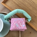Mini pink fabric headphone pouch with mint green handle and cute animal cartoon prints - Suitable for earphone boxes within 7*6*2.5cm / Pink Green Handheld Bag
