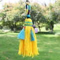Bohemian handmade keychain with yellow tassels, blue beads and purple amethyst stones - Yellow (Style E)