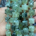 Perles en préhnite verte en forme d'étoile et carrée avec inclusions d'aiguilles noires - Prehnite