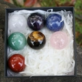 Coffret de 7 sphères de cristaux naturels chakra avec améthyste et quartz rose poli - Ensemble (Sphères Uniquement)