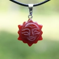 Handcrafted red agate sun smiling face pendant with black rope necklace jewelry - Sun