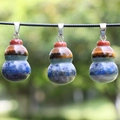 Handmade chakra crystal pendant with natural layered stones in gourd shape on a black cord - Multicolor Spliced Gourd Style