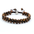 Handmade double-row tiger eye stone beaded bracelet with Om symbol and adjustable cord - Tiger's Eye