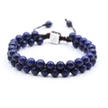 Double-layer lapis lazuli beaded bracelet with silver Om charm and brown braided cord - Lapis Lazuli