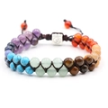 Handmade chakra beaded bracelet with multi-color natural stones and silver Om charm - Seven Chakra Stones Type B