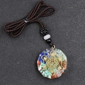 Pendentif Orgone Cube de Métatron avec pierres chakra et collier en cordon tressé brun - Collier Orgone Uniquement
