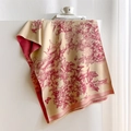 Detalle de bufanda de invierno tipo cachemira con estampado de paisaje y flecos finos - 185*67cm / Rosa