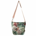 Borsa a tracolla jacquard verde chiaro con ricamo farfalla colorato e tracolla rosa - Borsa a Tracolla Farfalla Tracolla Rosa