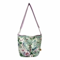 Secchiello jacquard verde chiaro con ricamo floreale e tracolla viola - Borsa a Tracolla Fiore Farfalla Tracolla Viola