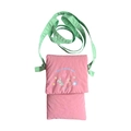 Petit sac bandoulière en coton rose avec broderies cartoon et sangle verte - happy Animaux / Rose & Vert