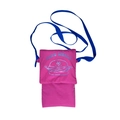 Raspberry pink canvas phone bag with cartoon hamburger print and blue shoulder strap - HAVE Burger / Rose & Blue