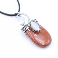 Vintage crescent moon pendant necklace with reddish brown goldstone and black cord - Goldstone (Synthetic)