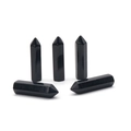Polished black obsidian hexagonal crystal points for DIY jewelry and spiritual crafts - Obsidian