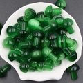 Polished emerald green cat eye stone mushrooms for DIY garden and aquarium decor - Dark Green