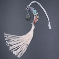 Seven chakra moon stone pendant with raw gemstone and white cotton tassel for car decor - Labradorite