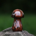 Roter Obsidian Pilz Kristallstein Figur mit polierter Oberfläche auf Naturstein - Mahagoni-Obsidian