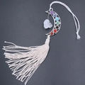 Ciondolo luna 7 Chakra con cristallo grezzo e nappa in cotone bianco per auto e casa - Cristallo di rocca