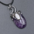 Vintage amethyst moon pendant necklace with silver hollow design and black cord - Amethyst