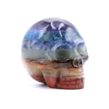 Carved natural stone skull with colorful layered stripes for Halloween decoration - Spliced Rainbow Stone Skull (JC1472拼接头骨)