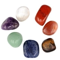 Set of seven polished natural chakra healing stones arranged in a circle on white background - Multi-Color Crystal Stones Set (Bagged)