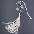 Ciondolo luna chakra con pietre colorate e nappa di cotone bianco per decorazione - Citrino