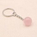 Portachiavi con sfera in quarzo rosa da 16mm e anello in metallo argentato - Quarzo rosa