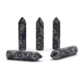 Five hexagonal spotted stone crystal points with polished monochrome finish - Snowflake Obsidian
