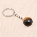 Portachiavi con sfera in pietra occhio di tigre lucida e anello in metallo argento - Occhio di tigre
