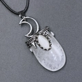 Retro moon pendant necklace with white crystal stone and antique silver finish details - White Crystal