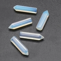 Set of five hexagonal opalite crystal points with polished milky white translucent finish - Synthetic Opal