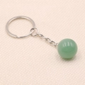 Natural light green crystal ball keychain with silver metal ring for bags - Green Aventurine