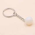 Minimalist keychain with 16mm white crystal ball pendant and silver metal ring - Synthetic Opal