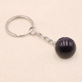 Blue goldstone crystal ball keychain with shimmering stars and silver metal ring - Blue Goldstone (Synthetic)