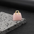 Mini rose quartz handbag pendant with elegant gold-tone metal handles for jewelry making - Rose Quartz