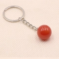 Red agate crystal ball keychain with silver flat ring and polished round bead - Red Agate