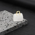 Mini handbag pendant made of translucent white crystal stone with golden metal handle - White Crystal