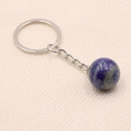 Lapis Lazuli 16mm round gemstone sphere keychain with polished silver metal ring - Lapis Lazuli