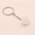 Natural crystal 16mm white quartz round sphere keychain with silver metal ring - White Crystal
