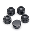 Pack of 5 black round crystal ball stands with non-slip texture and concave top surface - Obsidian