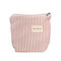 Mini katoenen make-up tasje met roze-witte strepen en een Nice to meet you label erop - Roze Gestreept