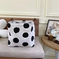 Collapsible laundry basket with black polka dots and brown leather handles in canvas - Small Square Black and White Polka Dot Storage Basket