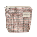 Mini rood-witte geweven make-uptas met ritssluiting en een stoffen label erop - Roze Geruit