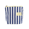 Mini canvas make-uptasje met blauwe strepen en nice to meet you label voor dames - Blauw-witte strepen
