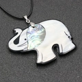 Abalone and mother of pearl elephant pendant necklace with a black cord strap - Style 2 Elephant